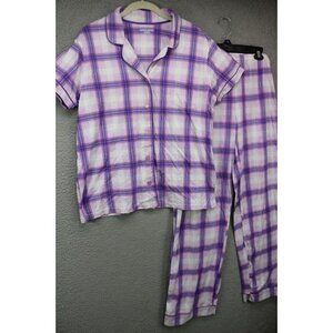 Laura Scott Purple Plaid Pajama Set-Size Medium-Wide Leg